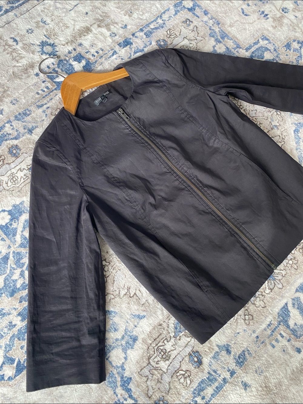 Eileen Fisher Polished Ramie/Silk Full Zip 3/4 PP Blazer/Moto Jacket